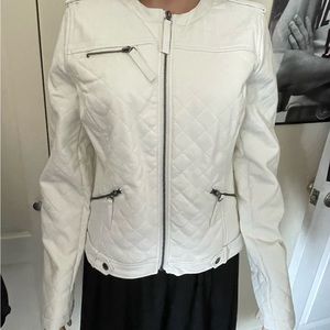 XOXO Quilted White Faux Leather Moto Jacket, size L, NWT